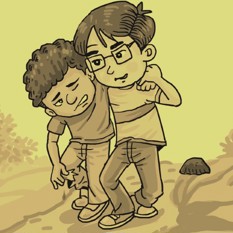 שני ילדים מחובקים