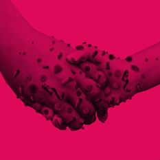 לחיצת ידיים שיש עליהן חיידקים